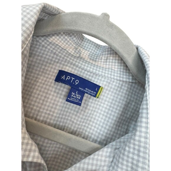 NWOT Men's Apt. 9 Regular Fit Dress Shirt White Grey Checked Size Large - Picture 4 of 7